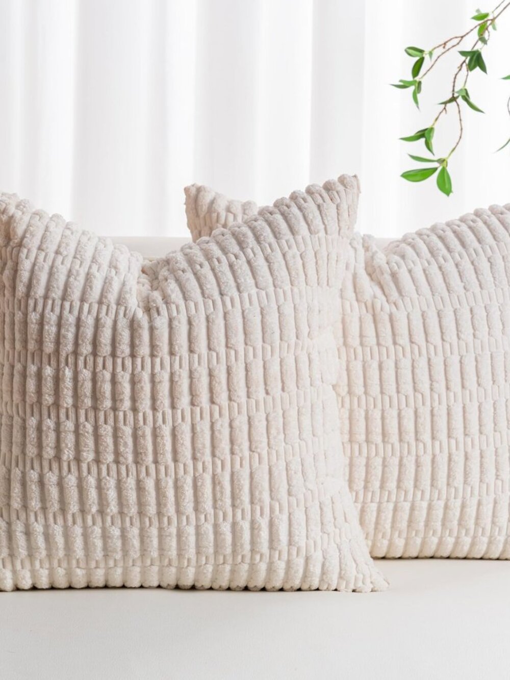 Pack of 2 Corduroy Decorative Throw Pillow Covers 18x18 Inch, Cream White